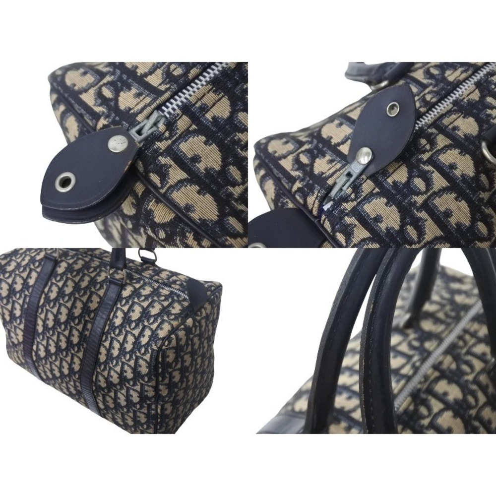 Christian Dior Trotter Boston Bag Navy Blue Beige Tan - Picture 5 of 9